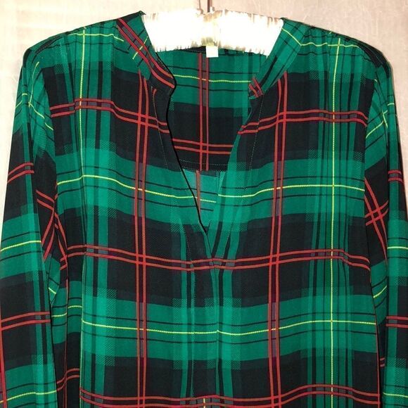 Gianni Bini L High Low Green Black Red Yellow Plaid Top Large - Picture 3 of 10